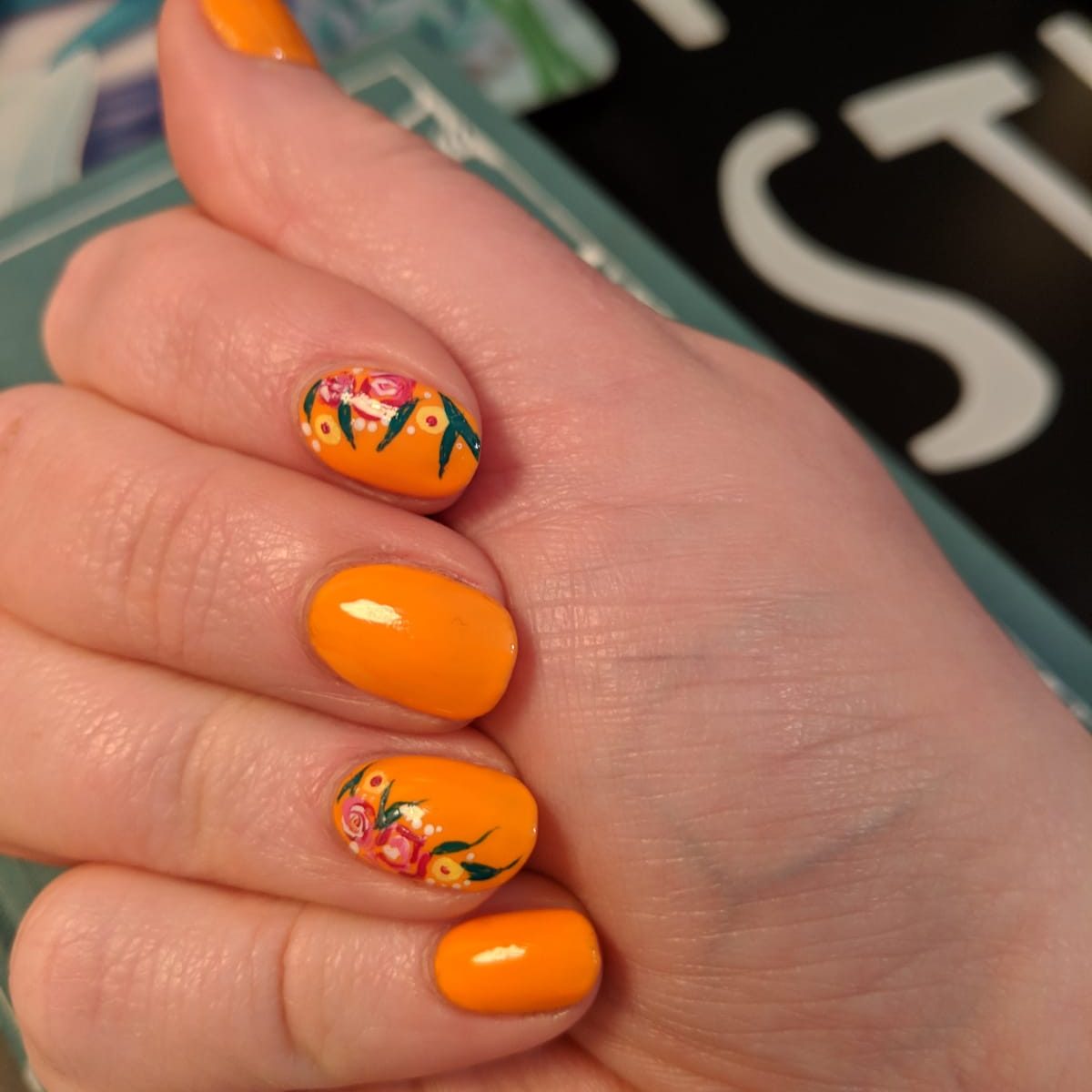Nail Art - Orange Floral Nails