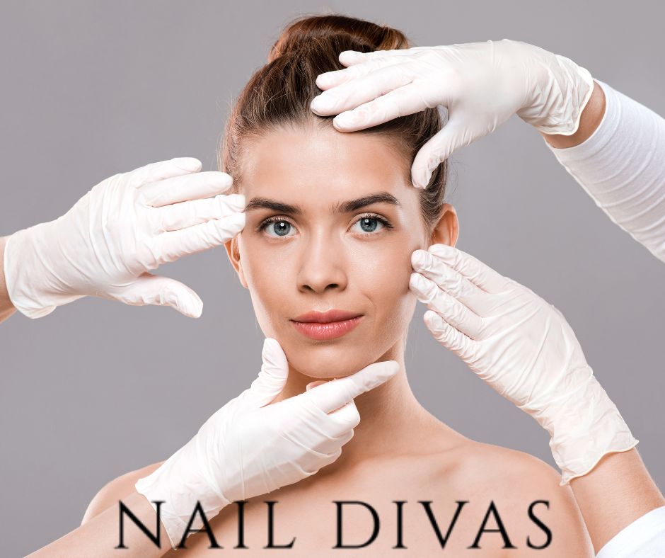 Transform Your Look with Nail Divas Beauty Clinic, Whitchurch Cardiff. Image shows a model surrounded by gloved hands about to perform treatments